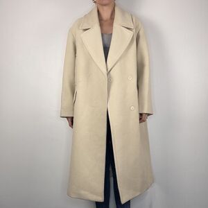 ZARA Oversized Long Ribbed/Textured Cream White Ivory Winter Coat, XS